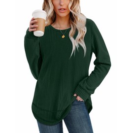 WIHOLL Fall Outfits for Women 2025 Long Sleeve Shirts Waffle Knit Tunic Tops to Wear with Leggings Fashion Clothing Maternity Clothes Oversized XXL Green