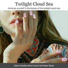 Boloshine 20 Pcs UV Nagelfolien Nail Wraps Selbstklebende Nagelfolie Gel Strips, Halbgehärtete UV Gel Nagelsticker, Gelnägel zum Aufkleben Gellack Wraps für Frauen Mädchen, Abenddämmerungs-Wolkenmeer