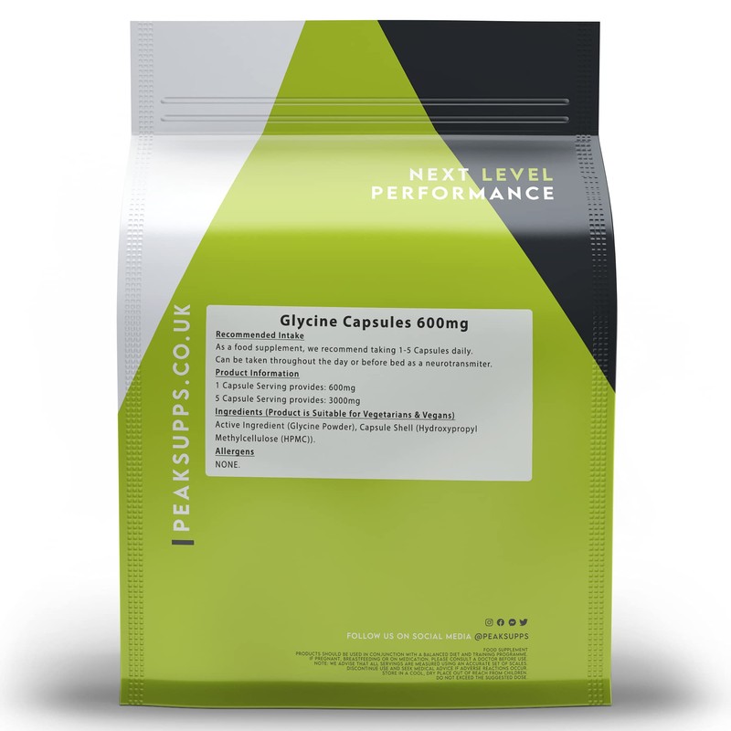 Glycine 600mg - 180 Capsules | Pure No Fillers |