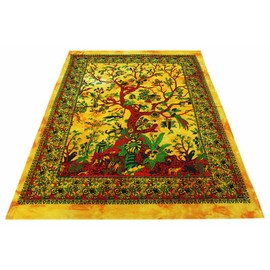 AVA Collections Yellow Wall Hanging Tapestry Tree of Life Wall Hanging Decorative Cotton Boho Hippie Bedspread Throw Cotton Picnic Mat Home Decor (Yellow- Tree of Life, 85x54 inches (215 x 140 cm))