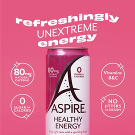 ASPIRE® Raspberry Acai, Healthy Energy Drink 80mg Natural Caffeine, Zero Sugar No Carbs Keto Friendly, 12 Pack Green Tea Sugar Free Drink Low Caffeine Zero Calorie