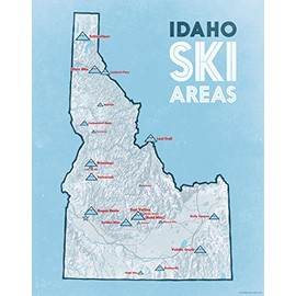 Idaho Ski Resorts Map 11x14 Print (White & Light Blue)
