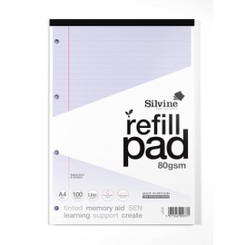 Silvine A4 Likac Paper Dyslexia Refill Pad - Lined with Margin (100 Pages)