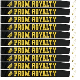SKJIAYEE 10 Pcs Prom Royalty Sashes, Black Satin Prom Sash with Gold Glitter Letter Sash Decorations for High School or College Homecoming Party, School Prom King Queen Graduation Party