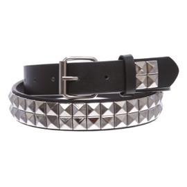 Kids 1" Snap On Punk Rock Studded Leather Belt, Black | s-24"