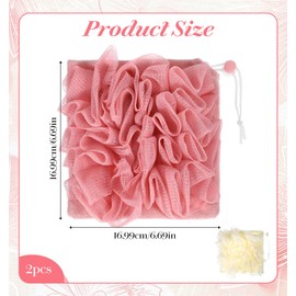 Loofah Soap Pouch, 2Pcs Shower Towel Net Bag for Body Cleansing, Skin Smooth Effective Exfoliating Bath Essentials Washcloth with Drawstring Holds Combo (Pink & Beige)