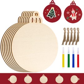 Ywlake 50pcs Christmas Unfinished Wooden Ornaments Blank Round Wood Discs for Kids DIY Crafts Centerpieces Holiday Hanging Decor Decorations