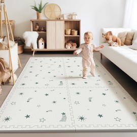 Baby Foam Play Mat, PIGLOG 72x48 Floor Mats, Crawling Mat for Baby with Interlocking Floor Tiles, Easy to Clean Playroom Kids Floor Mat, Toddler Play Mat for Indoor and Outdoor, Meteor Shower