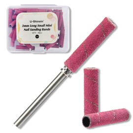 U-Shinein Small Sanding Bands for Nail Drill, 50pcs Super Long Nail Drill Bits Sanding Bands with 3.1mm Mandrel Bit, 240 Grit Nail File Nail Drill Sanding Bands for Acrylic and Gel Nails, Rose Red