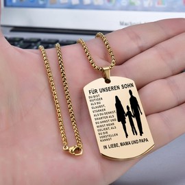 YOTHIWAD Necklace for My Son, Dog Tag Chain “An Meinen Sohn”, Necklace with Engraving, Inspirational Text Gift for Son from Mum and Dad, Stainless Steel