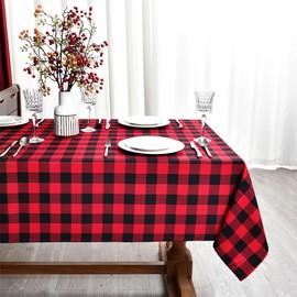 Essifunia Waterproof Checkered Tablecloth Fabric - Rectangle 58x84 Inch Christmas Plaid Table Cloth for Indoor/Outdoor Use - Xmas Table Cover for Kitchen, BBQs, and Parties