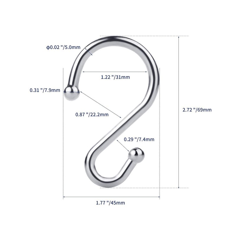 Metal Shower Curtain Hooks，Set of 12 Rings，Rust Resistant S Shaped