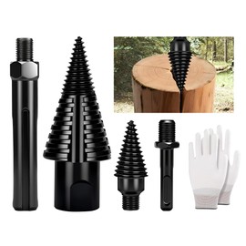 REKCKRUL 6pcs Premium Firewood Log Splitter Drill Bit Set with Detachable Design, 50mm Heavy Duty Wood Splitting Screw Cone - 2 Replaceable Drill bits & Gloves, for Electric Drill, Kindling Splitter
