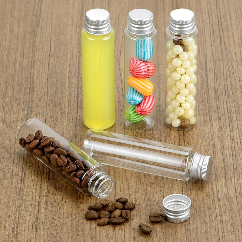 QWORK 50ml Flat Bottom Clear Plastic Test Tubes with Screw