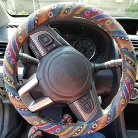 Boho Steering Wheel Cover for Women Men Baja Blanket Enthic Car Steering Wheel Cover Ethnic Car SUV Wheel Protector, Breathable, Anti-Slip, Odorless, Universal Fit 14.5-15 Inch