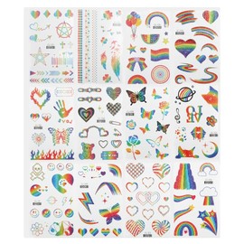Rainbow Temporary Tattoos, Waterproof Glitter Temporary Stickers for Kids and Adults 130+ Unique Designs Pride Tattoos for Birthday Parties, Pride Parades, And Celebrations（12 Sheets）