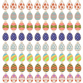 VIDRIO Pack of 80 Easter Eggs Include 8 Patterns Enamel Charms Gold Plated Colored Pendants Accessories for Necklace Bracelet Jewelry Making DIY Crafting