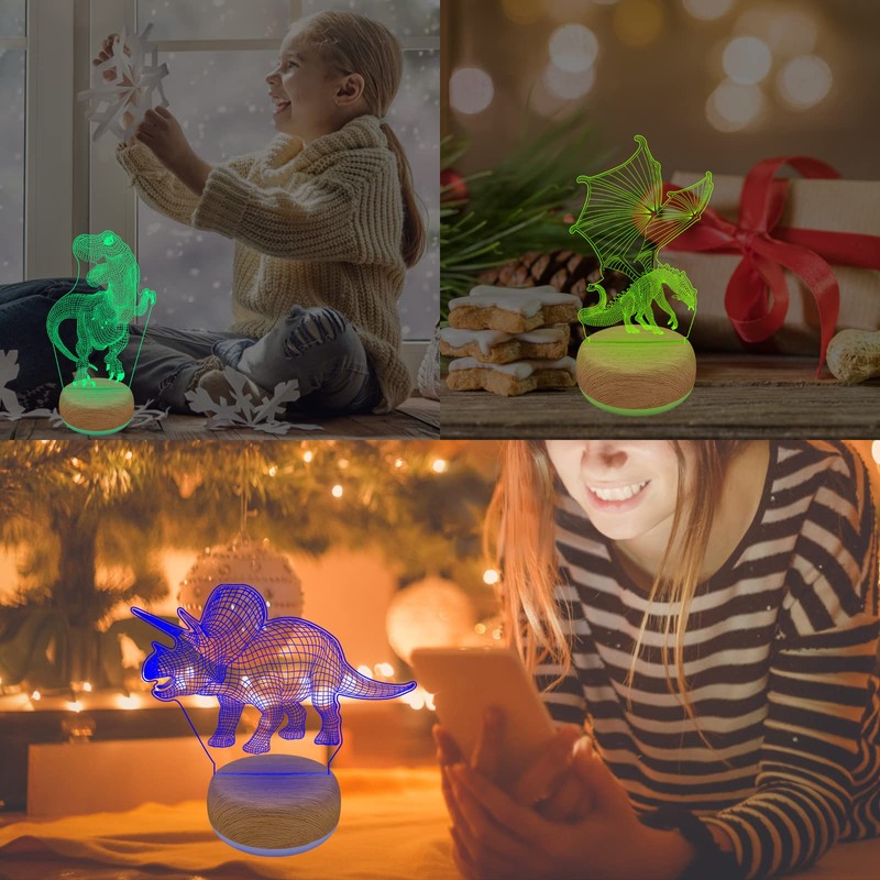 YATOSEEN Dinosaur 3D Illusion Lamp, Dinosaur Night Lights with 16