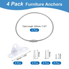 sourcing map Furniture Anchors (4 Packs), Anti Tip Furniture Anchors for Proofing Alloy Wall Anchors Straps Kit for Cabinets Bed Shelf Furniture Fasteners to Wall, White