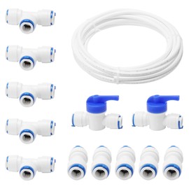 Unxuey 10 M Hose Pipe Tube Fitting, Water Supply Pipe Tube Connector Kit, 3/8" PE Tubing Hose Pipe for RO Water Filter System Fridge with Tube Fittings(I +T+ Ball Valve Type)