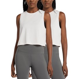 BALEAF Workout Tops for Women Crop Tank Top Quick Dry Athletic Gym Exercise Sleeveless Shirts Muscle Yoga Loose Fit 2-Pack White S