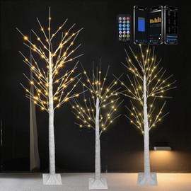 3PACK Lighted Birch Tree 4FT 5FT and 6FT, Smart White Christmas Tree with Lights with APP Home Decor, Warm White, Timing, Dimmer, Group Control, Music Sync, Holiday Decor Indoor/Outdoor Use