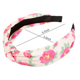 Huachi Hot Pink Headbands for Women Girls, 4 Packs Cute Flower Printed Knotted Head Bands for Women’ s Hair, Non Slip Fashion Wide Top Knot Women Hairbands, Girls Pink Trendy Stuff Hair Accessories