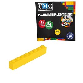 CMC imports 50 Clamping Blocks Building Blocks Basic Building Blocks 1 x 8 Nubs Compatible 8 Nubs Bricks 34 Different Colours (513 - Yellow)