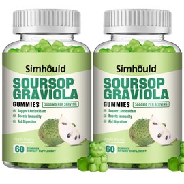 Simhould 2 Pack Soursop Graviola Gummies - 3000mg Extra Strength Soursop Leaves Supplement with Vitamin C, Zinc - Digestive Aid, Immune Support & Antioxidant - Sugar-Free, Non-GMO, Vegan, 120 Counts