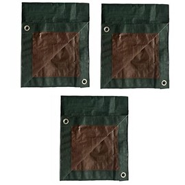 6' x 24' Green / Brown Reversible Poly Wood Pile Firewood Tarp - 3 Pack