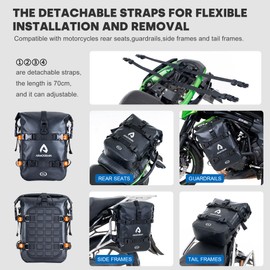 ARMOURAIN Motorcycle Rear Rack Bag 8L Bicycle Dry Bags Motorcycle Seat Bag with Shoulder Strap Crash Bar Bags Motor Panniers Waterproof Quick-Release Tail Pannier for Motorbike, Dirt Bike, Camping PVC