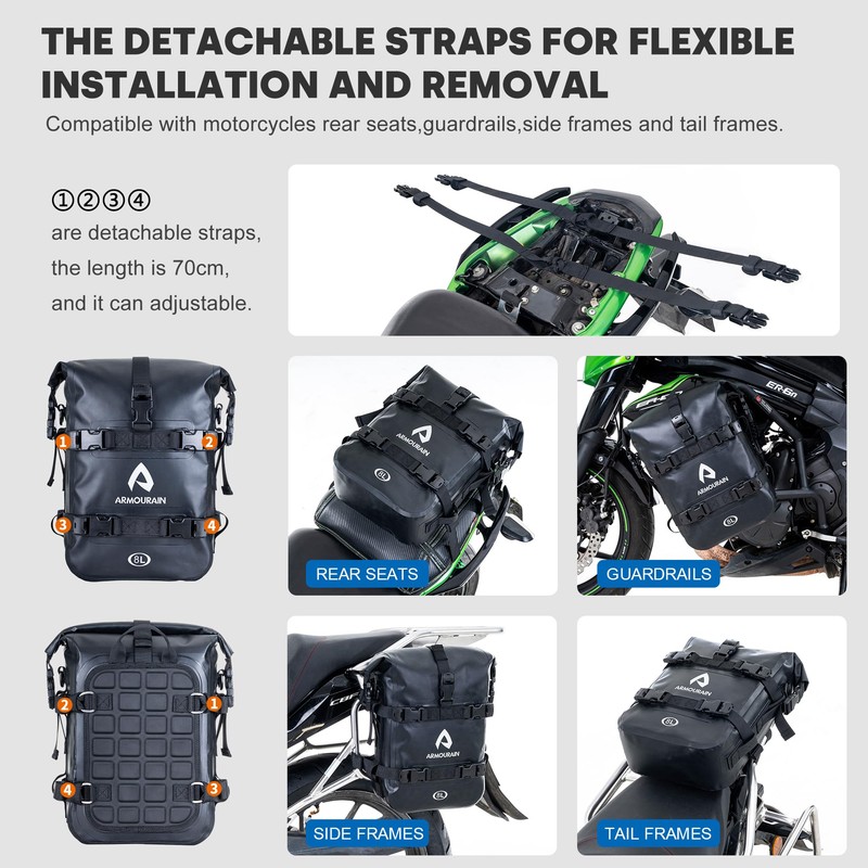 ARMOURAIN Motorcycle Rear Rack Bag 8L Bicycle Dry Bags Motorcycle