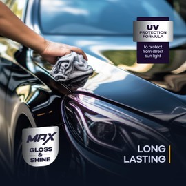 GLOMAX Ceramic Coating For Cars (16 oz.) - Hydrophobic Ceramic Car Wax Spray With Added UV PROTECTION - LONG LASTING Shiny Car Stuff - Spray Wax For Cars With 2 Micro Fiber Towels, Waterless Wash