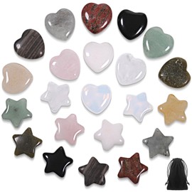 Huiguli Set of 22 Crystal Stones Set, Star and Love Crystal Lucky Stones, Natural Coloured Crystal Stones for Meditation, Chakra, Reiki, Energy Balancing, Balancing, Valentine's Day
