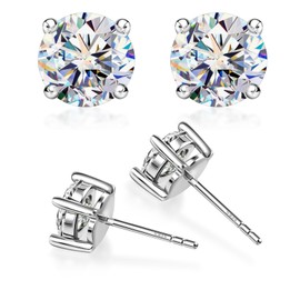 Moissanite Stud Earrings 0.2-2CT T.W. 18K White Gold Plated Solid Sterling Silver 925 Post | Gifts for Men and Women | GRA Certified D/VVS1 Lab Diamond | Hypoallergenic | Gift Box, Moissanite 3 CT.CW