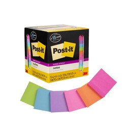 Post-it - Notas superadhesivas, colores brillantes surtidos, 3 x 3 pulgadas, 15 almohadillas para orejas por paquete, 45 hojas/bloque, 2 unidades de poder pegado, reciclable, multicolor