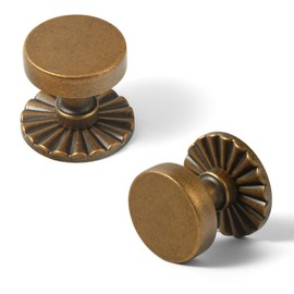 Goo-Ki 6 Pack Cabinet Knobs Antique Brass Drawer Knobs with Backplate Zinc Alloy Kitchen Hardware - Vintage Brass Single Hole/Screw Bar Cabinet Pulls with Spacer