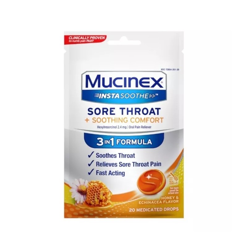 MUCINEX INSTASOOTHE HONEY ECHINACEA THROAT DROP 20CT