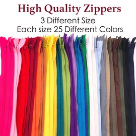 75pcs 20 Inch 14 Inch and 9 Inch Mixed Size Nylon Coil Zipper Bulk with Zipper Presser Foot for Sewing Craft(25 Color Zippers)