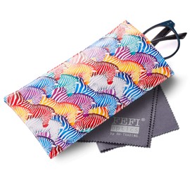 FEFI - Glasses case with snap closure - includes high-quality glasses cleaning cloth / microfibre cloth, zebra