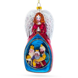 Nativity Scene Angel and Three Wiremen Blown Glass Christmas Ornament