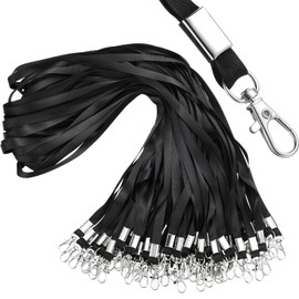 E&EY - Paquete de 100 cordones a granel para tarjetas de identificación, soporte de insignia, cordón plano de nailon con clip giratorio, Negro -, Medium