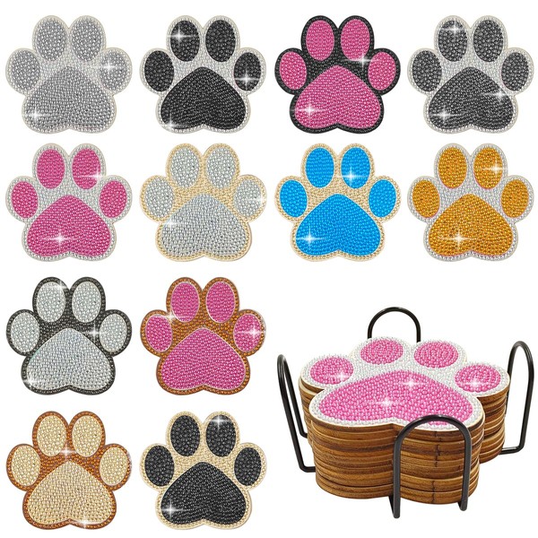 AIFUDA 12 Pieces Dog Paw Shape Coaster Diamond Art Painting