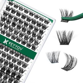 KEYYOU Agrupaciones de latigas,96 Pcs Cluster Lashes D Curl 10-18MIX DIY Extensiones de Pestañas Racimos de Pestañas, Volumen Wispy Pestañas Individua