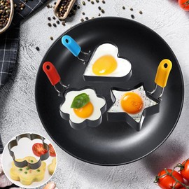6 Pack Nonstick Egg Rings for Frying Eggs, 3 Shapes Fried Egg Cooker Ring Pancake Mold Omelet Ring with Oil Brush Egg Mold for Camping Indoor Breakfast Sandwich Burger (Star+Heart+Flower)