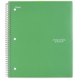 Five Star Spiral Notebook, 1 Subject, College Ruled Paper, 100 Sheets, 11" x 8-1/2" Sheet Size, Customizable Cover, Color Selected For You, 1 Count (08230)