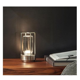 Portable Metal Table Lamp for Indoor/Outdoor ,Rechargeable Cordless LED Lamp, 3-Colour Infinitely Dimming Battery Powered Small Desk Lamp, Restaurant/Bedroom/Bar/Coffee Shop/Camping Light (Silver)