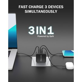 WeLink WeLink 100W USB C Charger, GaN PPS 3-Port Fast Compact Foldable USB C Charger Block for MacBook, iPad Pro, Galaxy S24, iPhone 16/15 and More