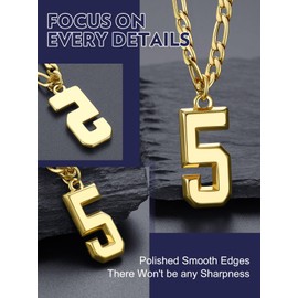 Bandmax Gold Plated Figaro Chain Necklace with Sport Number Pendant Number 5 Charm Necklace for Men Athlete Football Basketball Team Necklaces