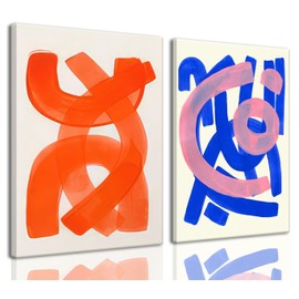 Yolbcdr Abstract Colorful Canvas Wall Art Minimalist Geometric Painting Prints Framed Set of 2 Modern line Art Pictures Decor Contemporary Artwork Decoration for Living Room Bedroom Office 16x24in
